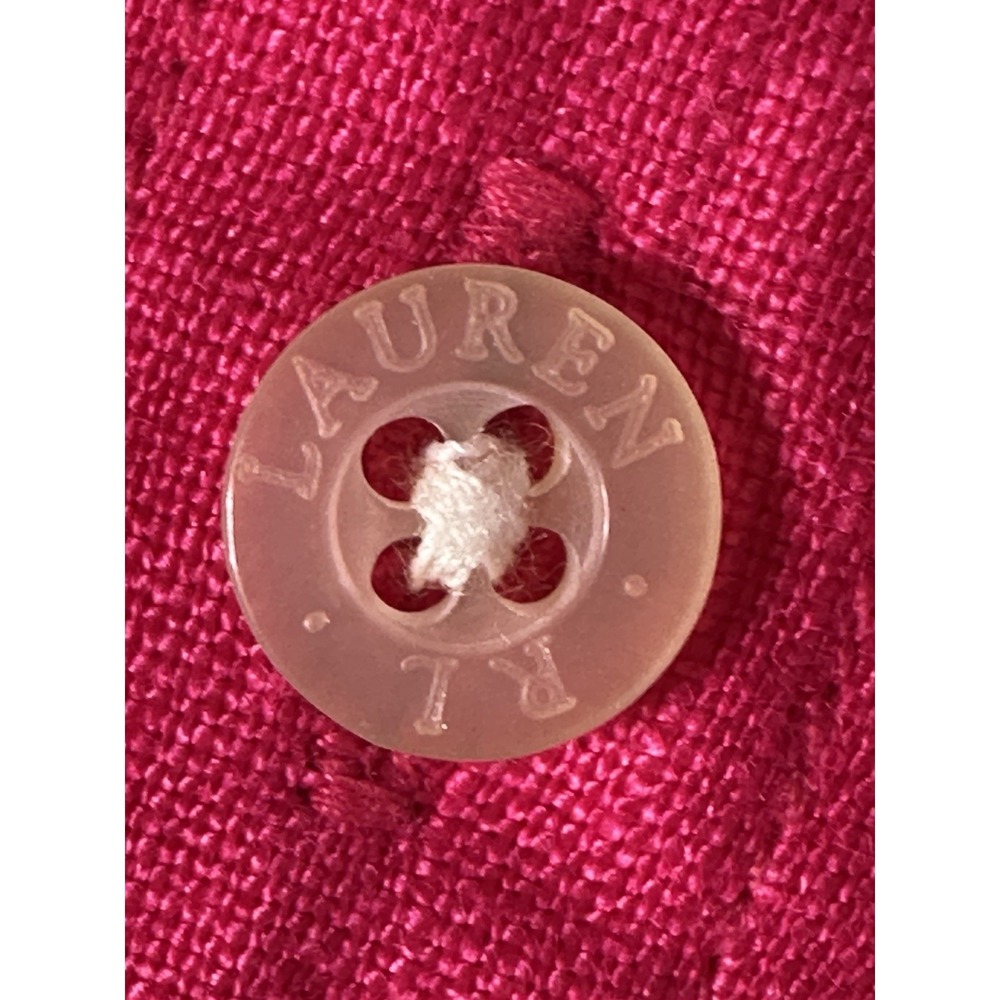 Lauren Ralph Lauren  Linen Bright Pink Button Down Blouse Size PM Petite Medium - Picture 11 of 13